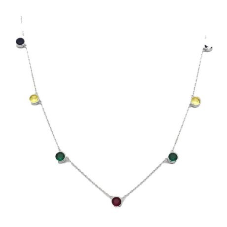 Sterling Silver Multi CZ Station Necklace