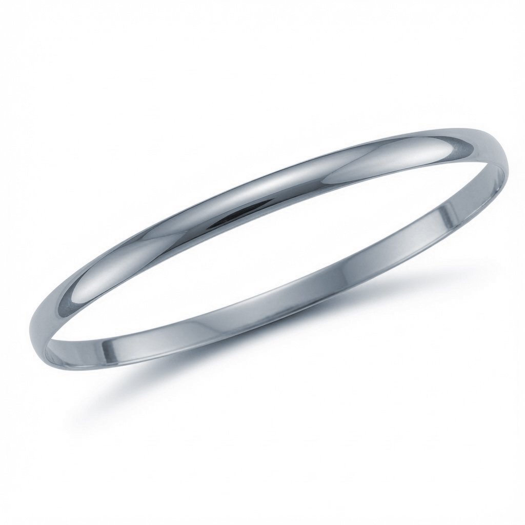 Sterling Silver Rhodium-Plated D-Shape Bangle – 4mm