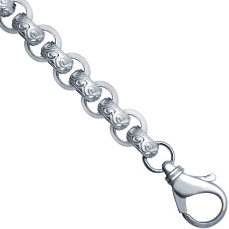 Sterling Silver Patterened & Plain Belcher 12.0mm Gauge Bracelet