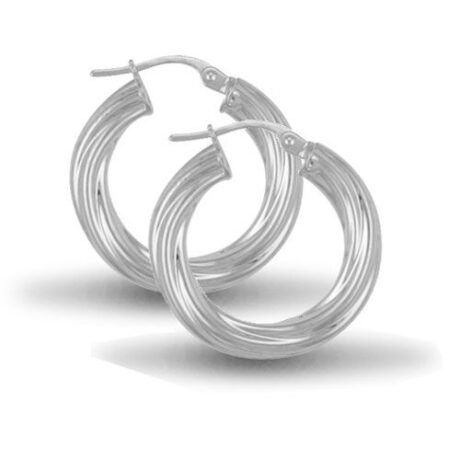Sterling Silver 4mm round-tube twisted creole Hoop Earrings