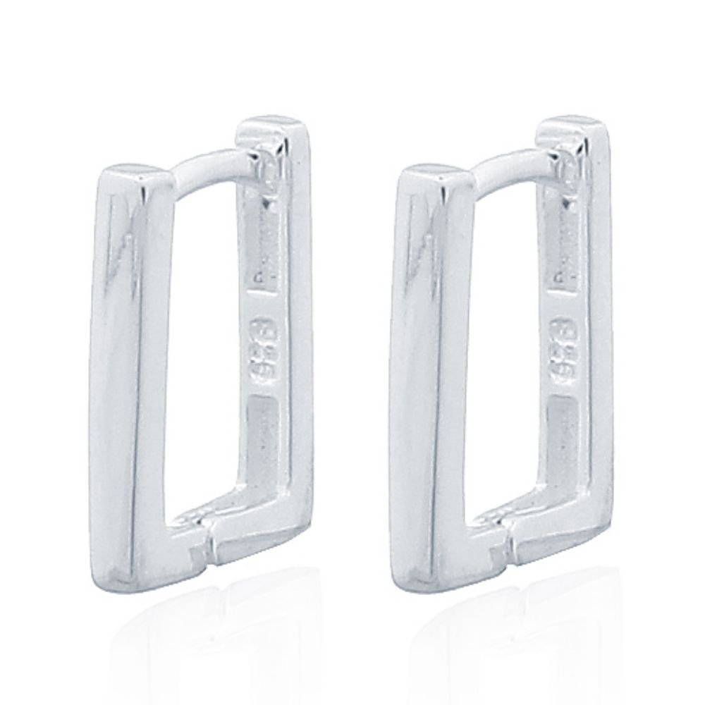 Sterling Silver Rectangular Column Drop Hoop Earrings