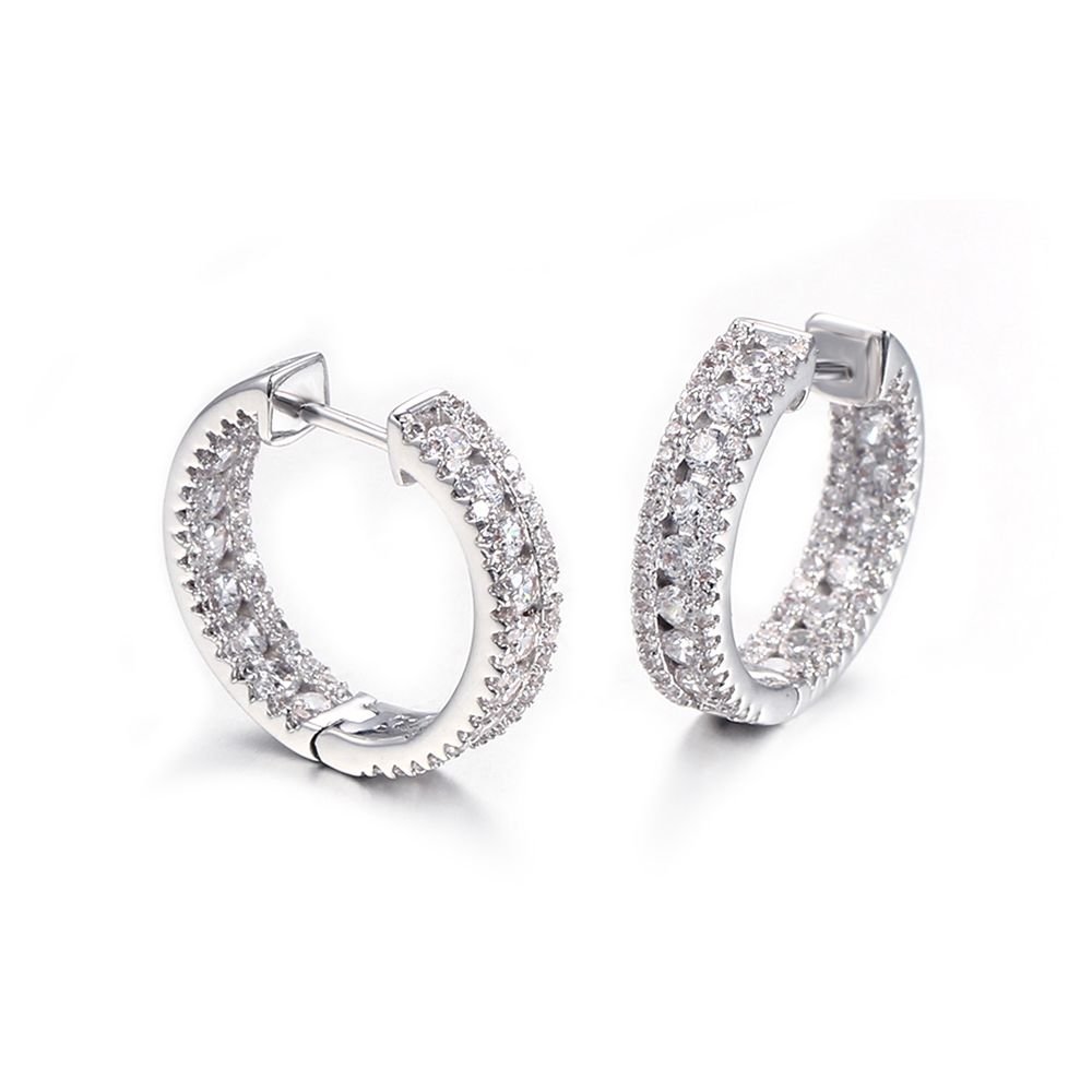 Sterling Silver CZ Inside-Out Eternity Hoop Earrings