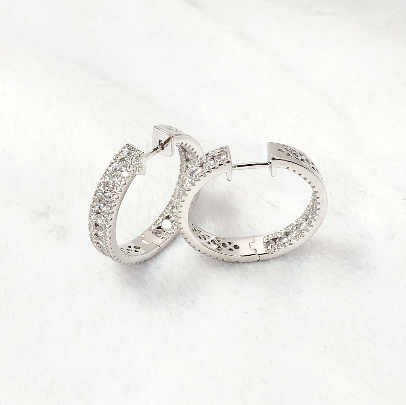 Sterling Silver CZ Inside-Out Eternity Hoop Earrings - Image 3