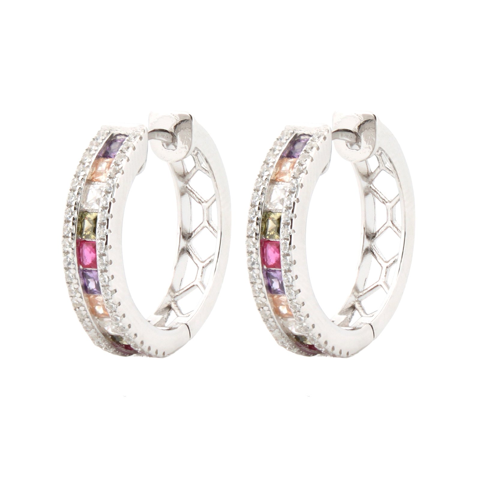 sterling silver rainbow princess cubic zirconia inside-out hoop earrings