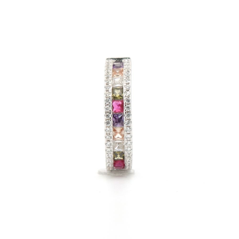 Sterling Silver Rainbow Princess CZ Inside-Out Hoop Earrings - Image 2