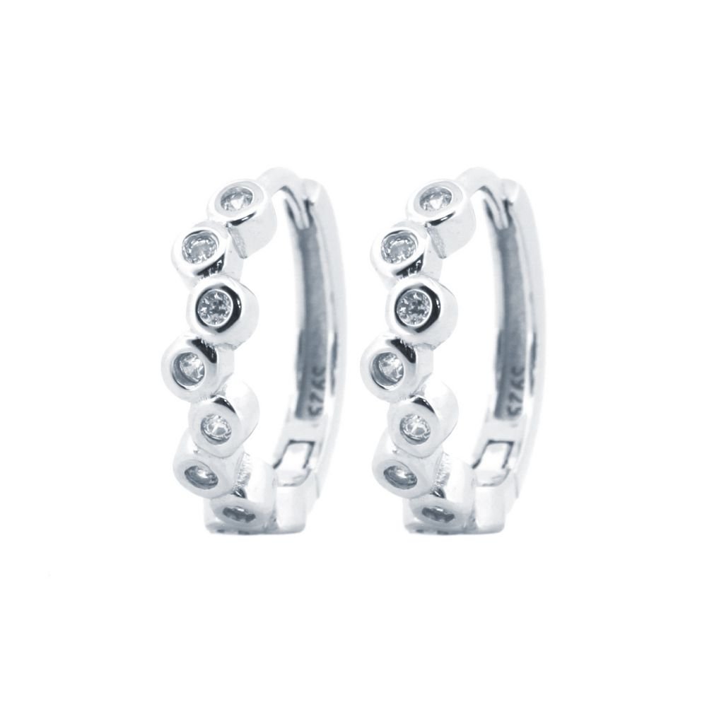 Sterling Silver CZ Bubble Bezel Zig Zag Hoop Earrings - Image 2
