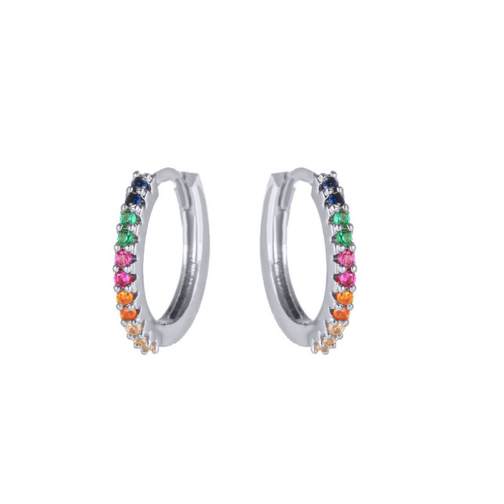 rhodium-plated sterling silver rainbow cubic zirconia huggie earrings