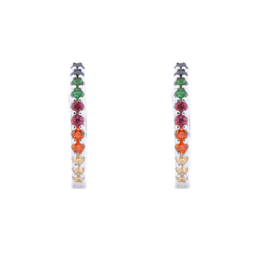 Sterling Silver Rainbow CZ Pavé Huggie Hoop Earrings - Image 6