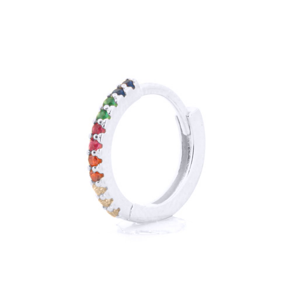 Sterling Silver Rainbow CZ Pavé Huggie Hoop Earrings - Image 7