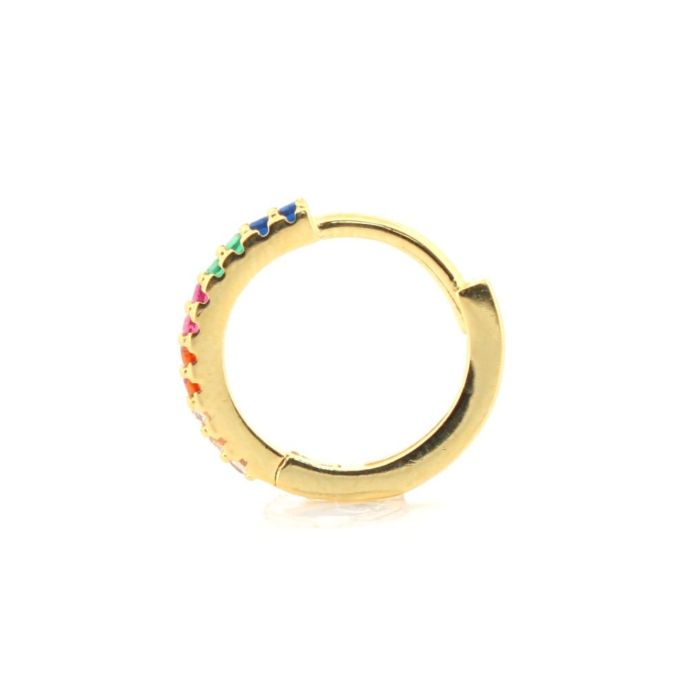 Sterling Silver Rainbow CZ Pavé Huggie Hoop Earrings - Image 4