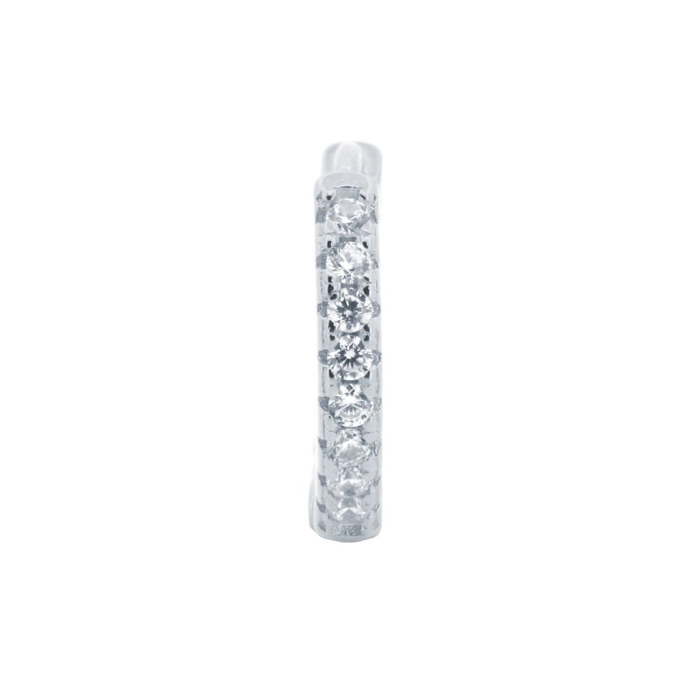 Sterling Silver CZ Inside-Out Pavé Huggie Hoop Earrings - Image 5