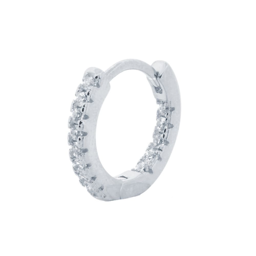 Sterling Silver CZ Inside-Out Pavé Huggie Hoop Earrings - Image 6