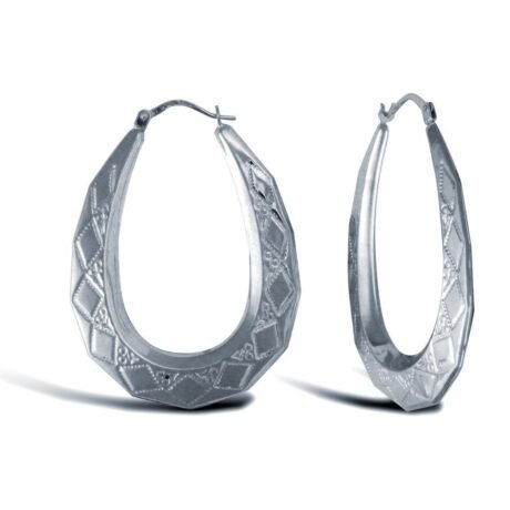 Sterling Silver pear-shaped Diamond Cut creole earrings
