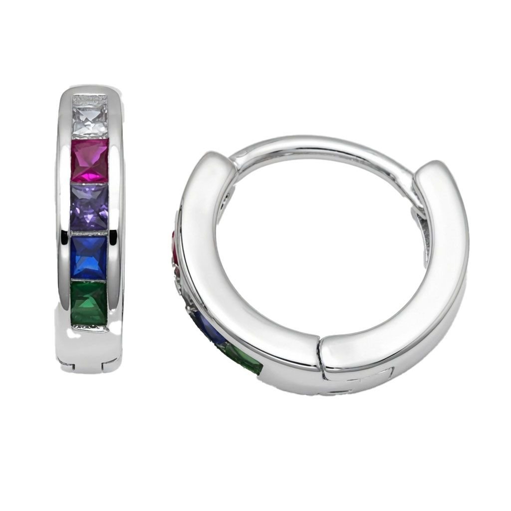 rainbow cubic zirconia hoop earrings