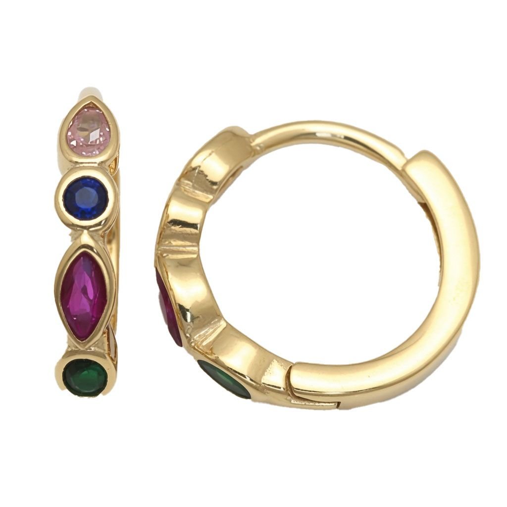 gold plated multi cubic zirconia hoop earrings