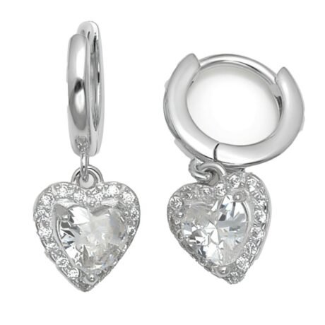 cubic zirconia heart drop hoop earrings