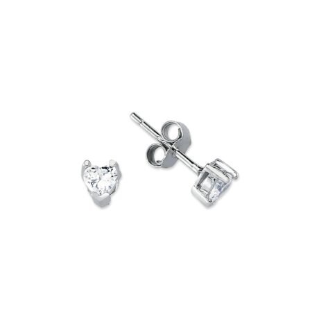 Sterling Silver 4mm Heart Shape CZ Stud Earrings