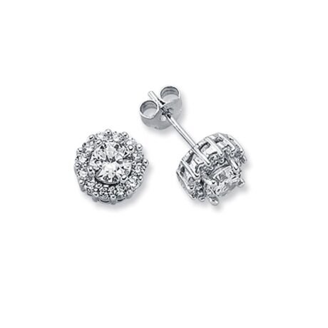 Sterling Silver CZ Round Cluster Stud Earrings – 9mm