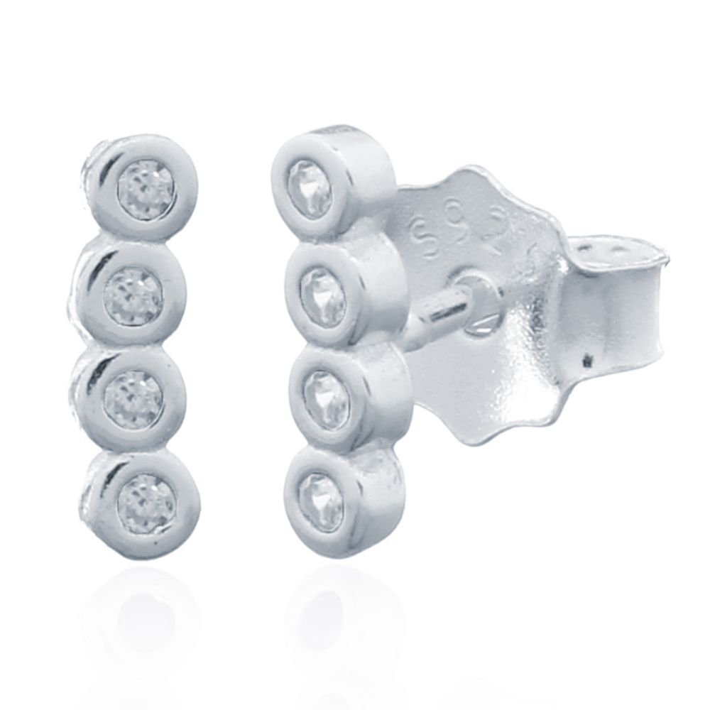 Sterling Silver CZ 4-Stone Bubble Bezel Stud Earrings - Image 2