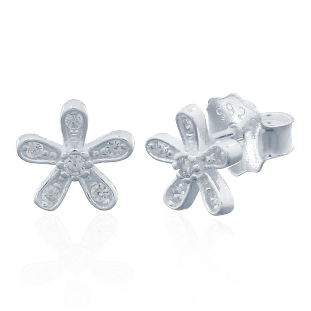 Sterling Silver CZ Starfish Daisy Stud Earrings - Image 2