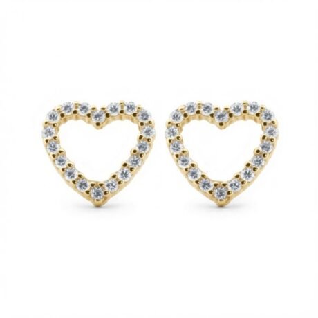 gold plated cubic zirconia heart stud earrings