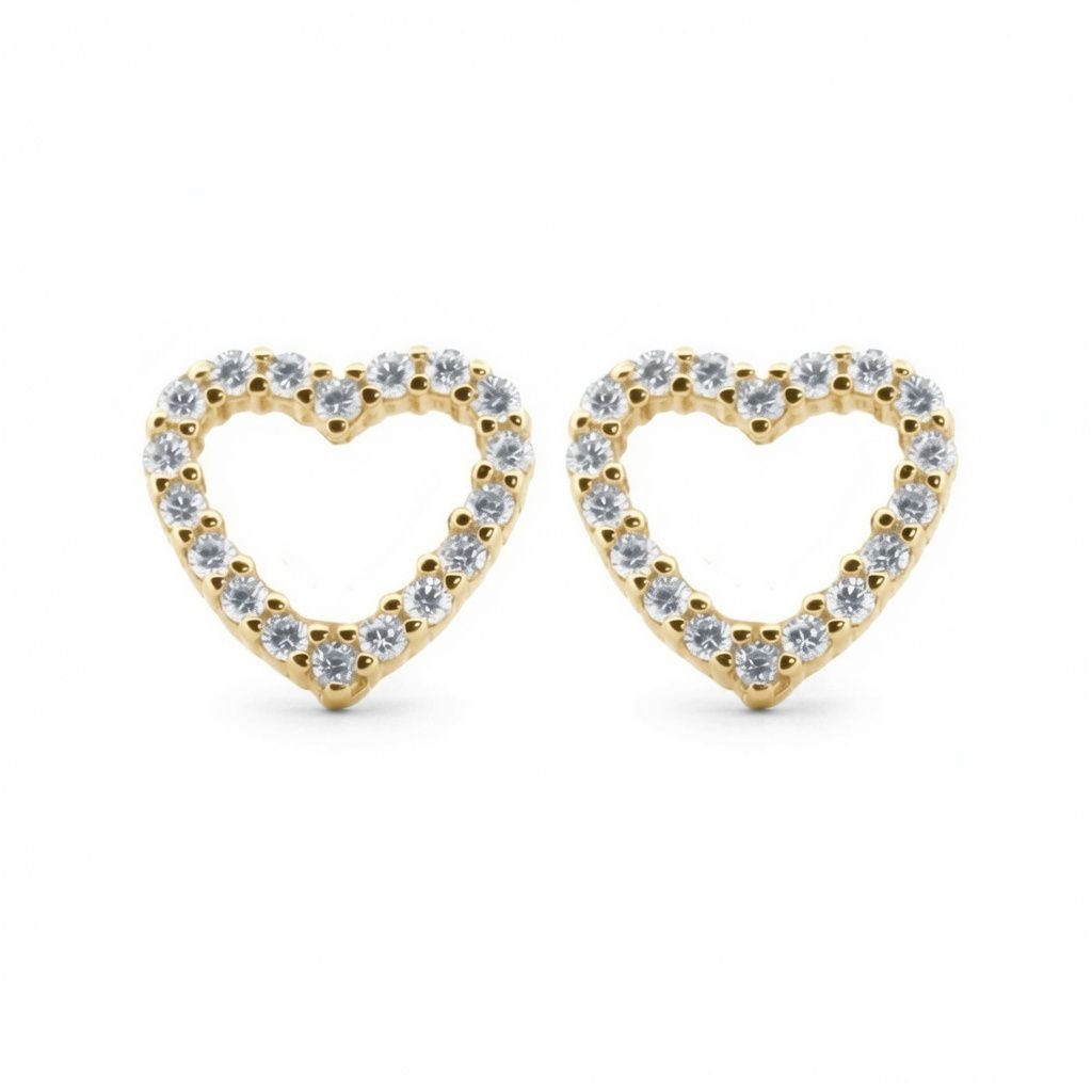 gold plated cubic zirconia heart stud earrings
