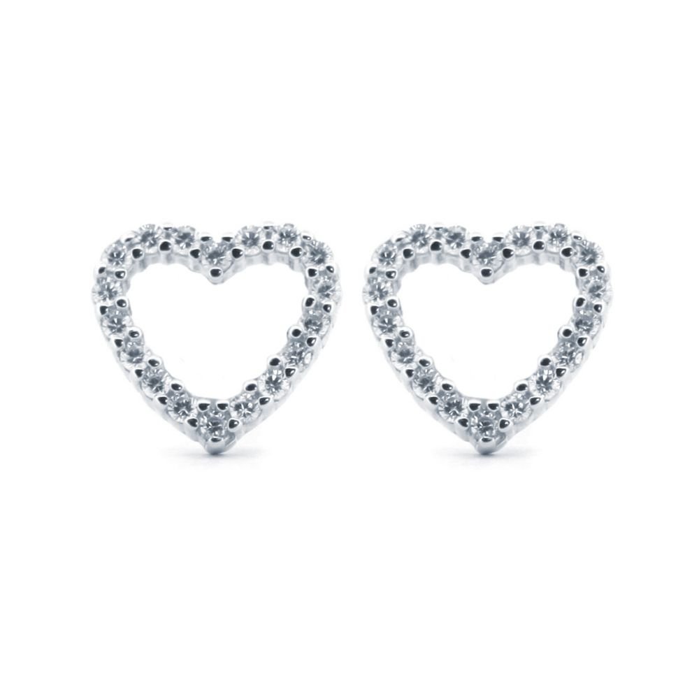 sterling silver cubic zirconia open heart halo stud earrings