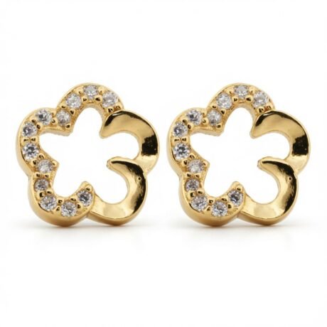 gold plated cubic zirconia clover stud earrings
