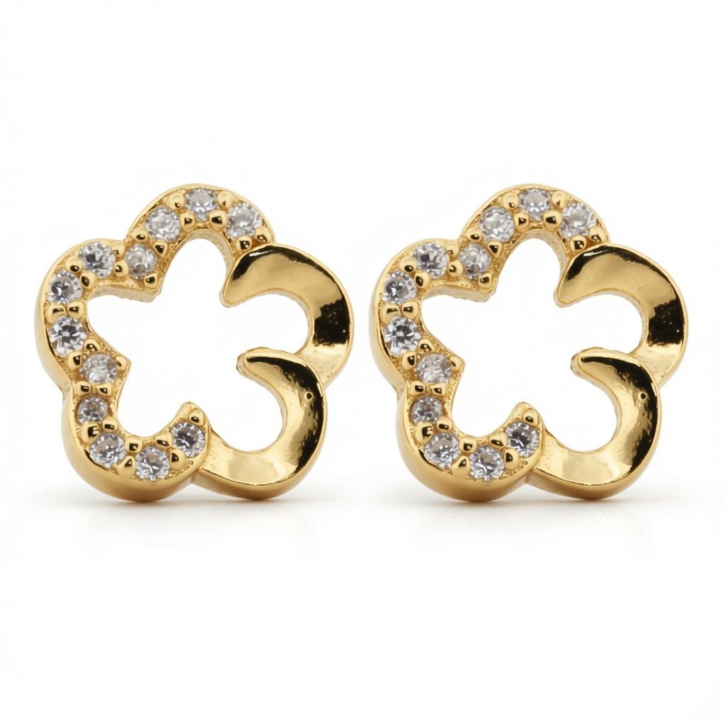 gold plated cubic zirconia clover stud earrings