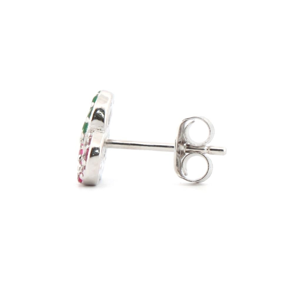 Sterling Silver Red Green Blue CZ Triple Infinity Knot Stud Earrings - Image 2