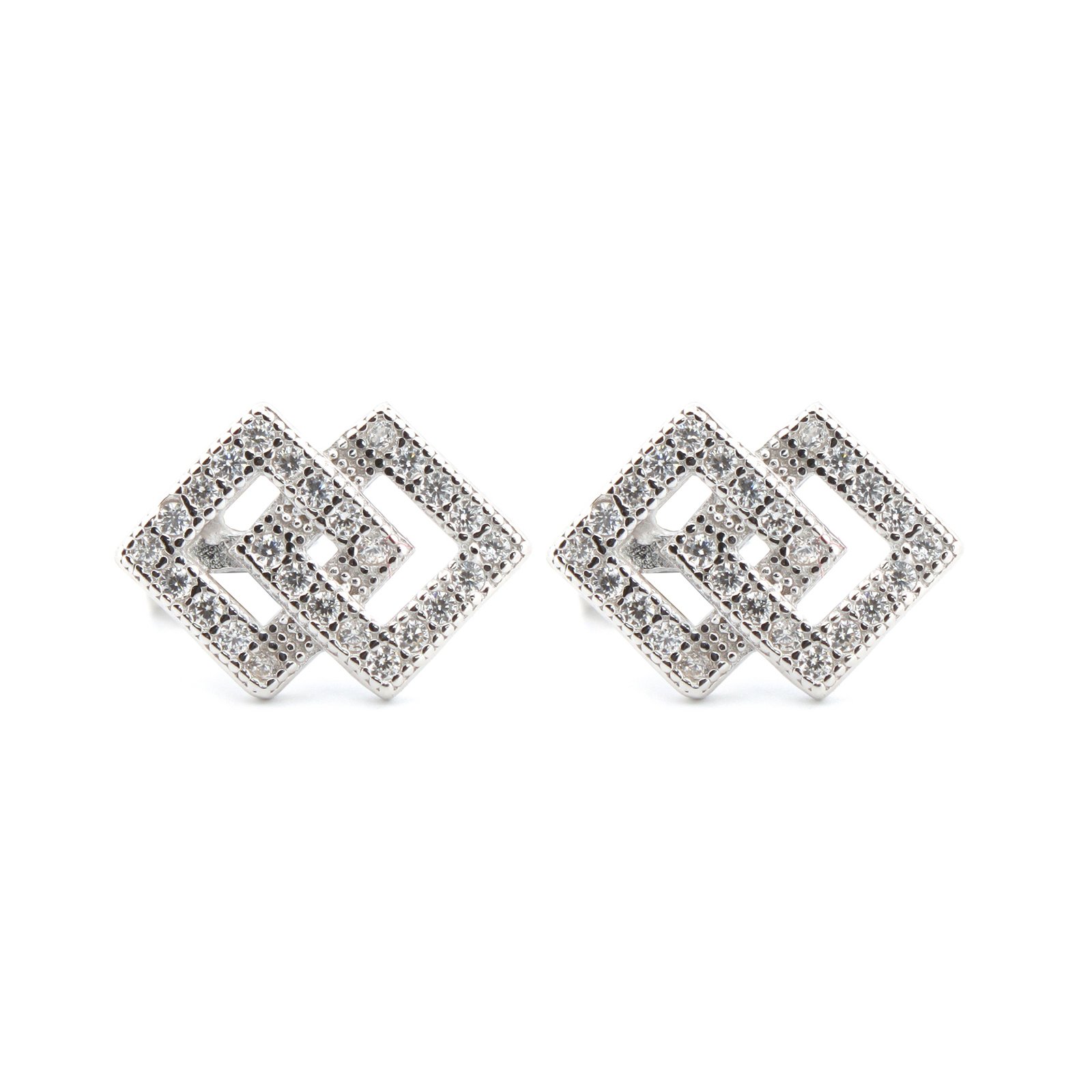 cz interlocking squares stud earrings
