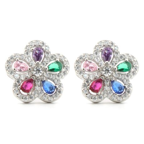 rainbow pear cubic zirconia daisy stud earrings