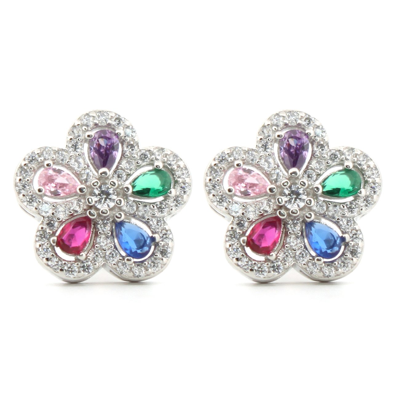 rainbow pear cubic zirconia daisy stud earrings