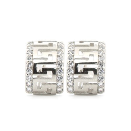 cz greek key semi-hoop stud earrings