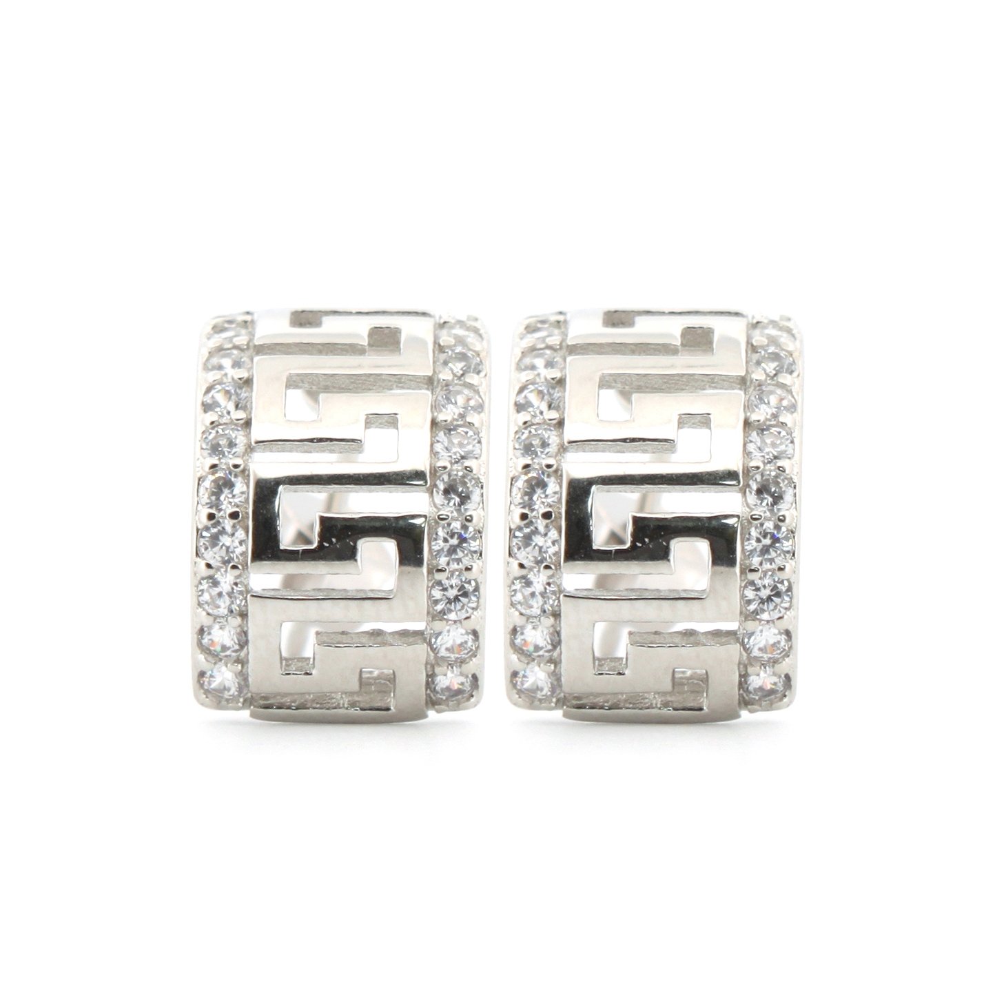 cz greek key semi-hoop stud earrings