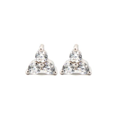 sterling silver cubic zirconia 2-claw trilogy stud earrings