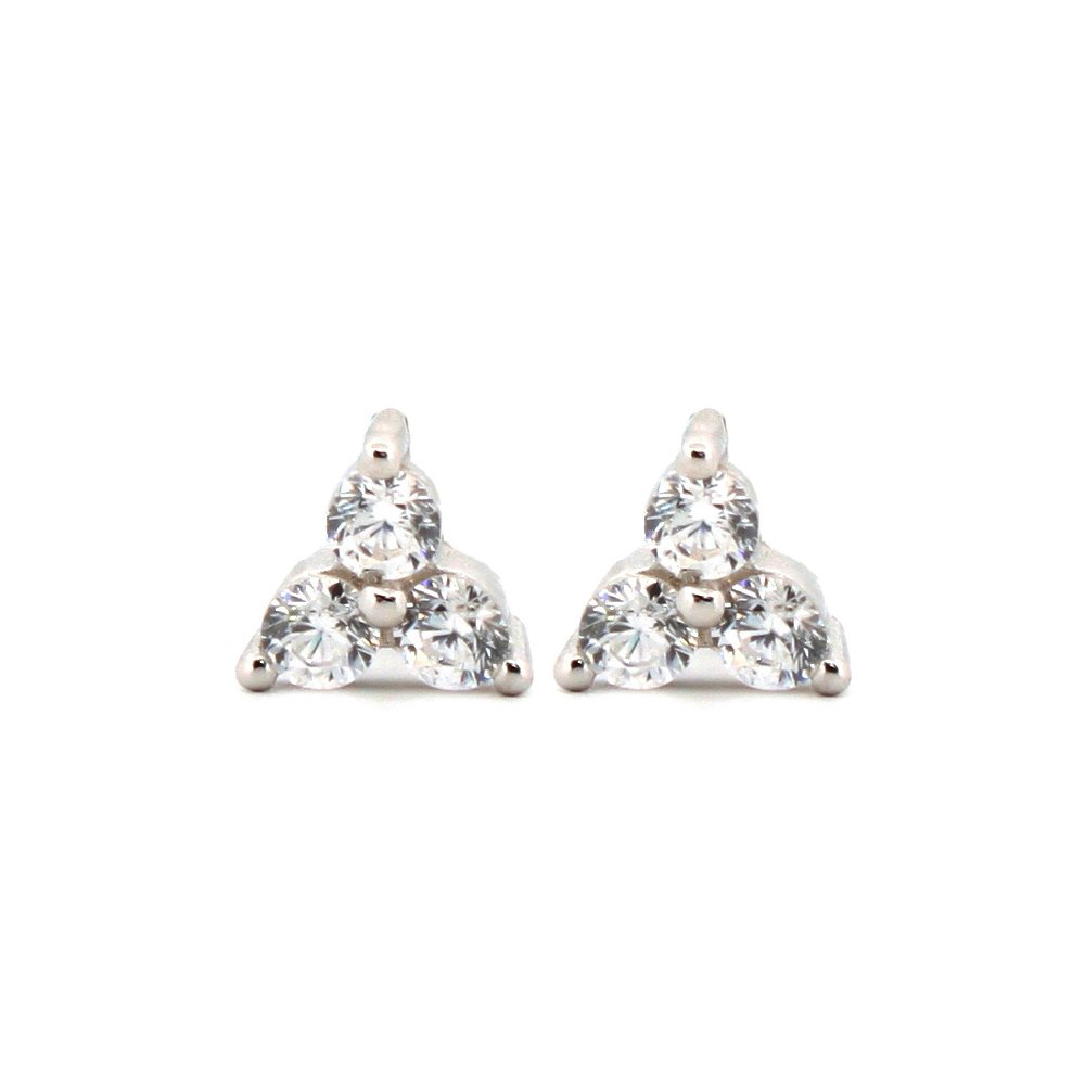 sterling silver cubic zirconia 2-claw trilogy stud earrings