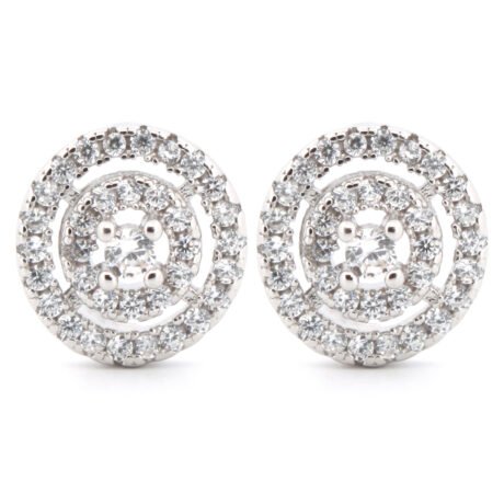 cz double-halo dartboard stud earrings
