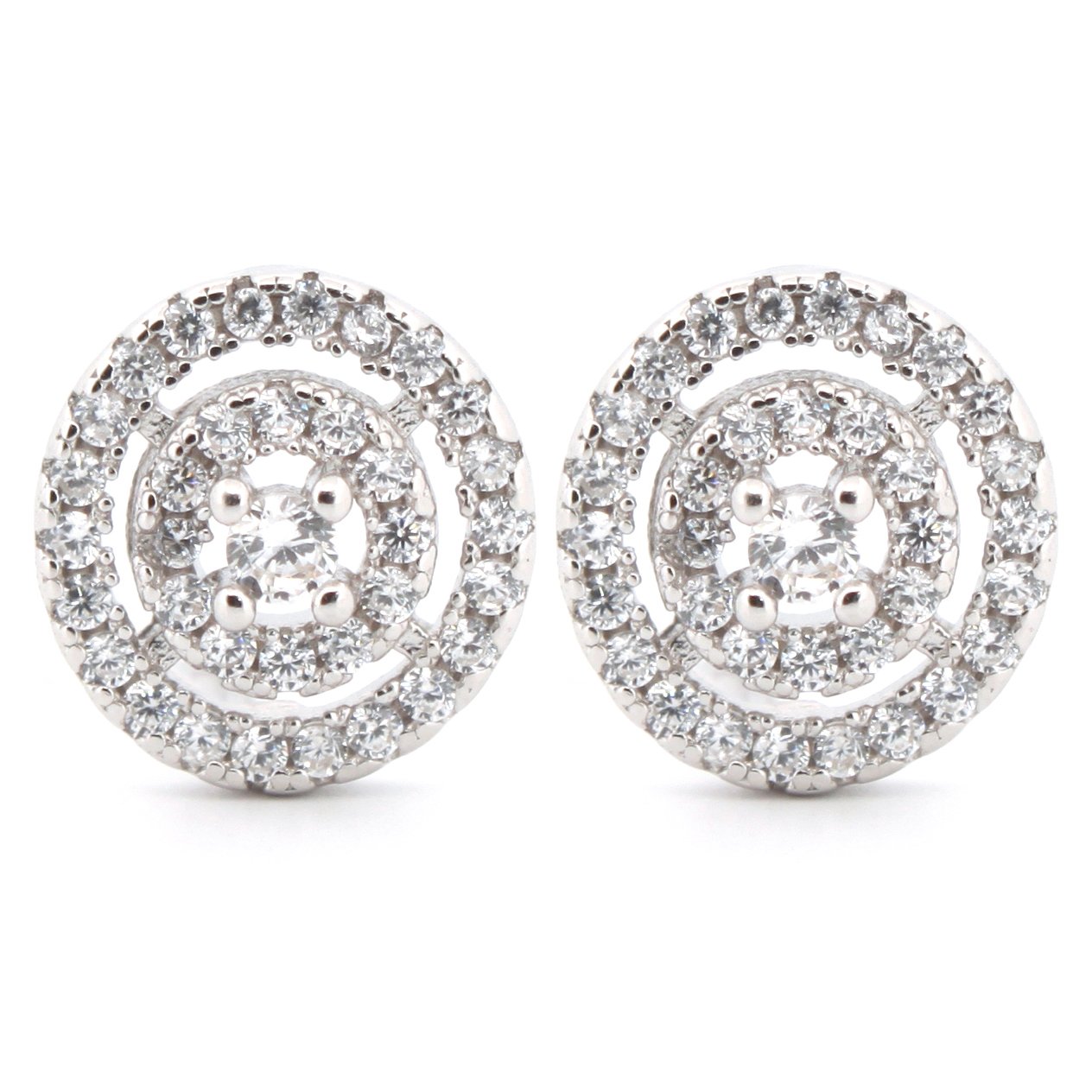 cz double-halo dartboard stud earrings