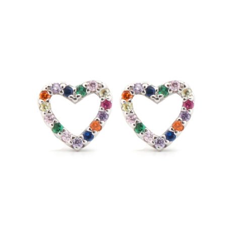 sterling silver rainbow cubic zirconia open heart halo stud earrings