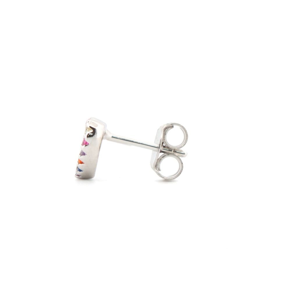 Sterling Silver Rainbow CZ Open Heart Halo Stud Earrings - Image 2