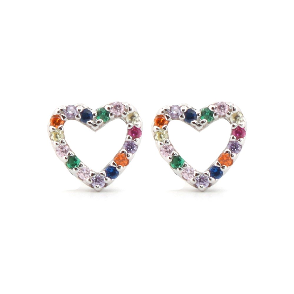 sterling silver rainbow cubic zirconia open heart halo stud earrings