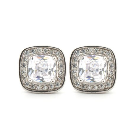 cushion cubic zirconia halo stud earrings – 8.7mm