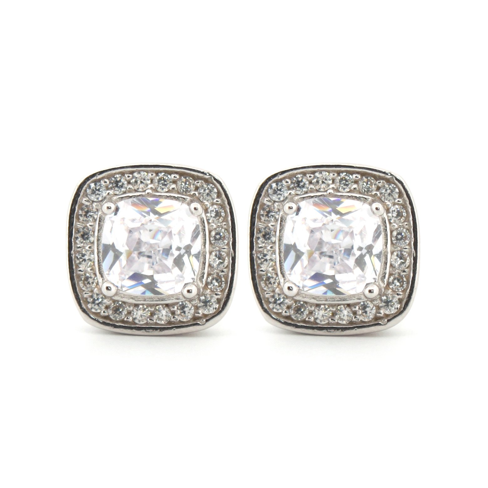 cushion cubic zirconia halo stud earrings – 8.7mm