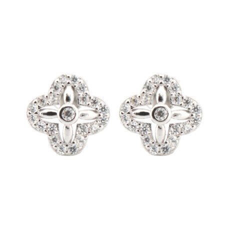 sterling silver cubic zirconia quatrefoil clover stud earrings