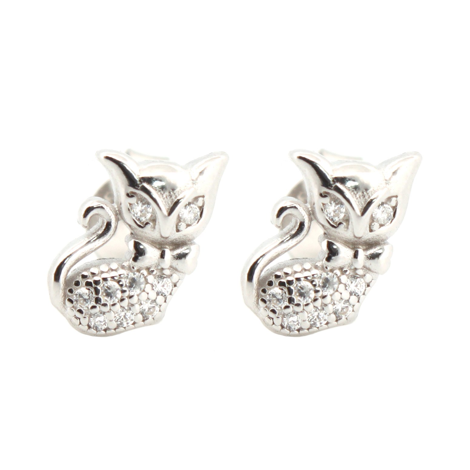 sterling silver cubic zirconia cat bow-tie stud earrings