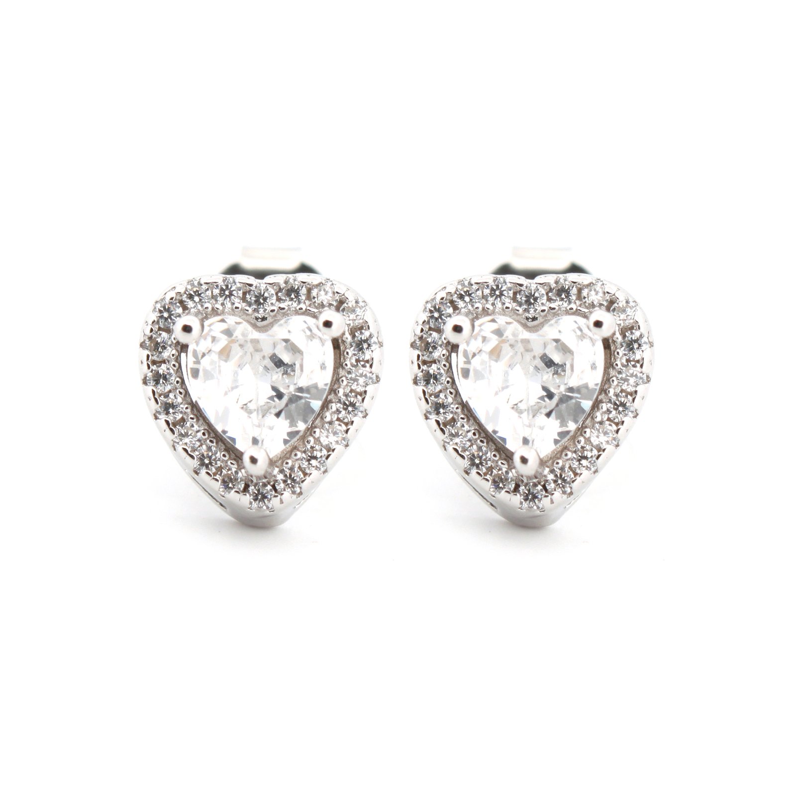 heart cubic zirconia halo stud earrings