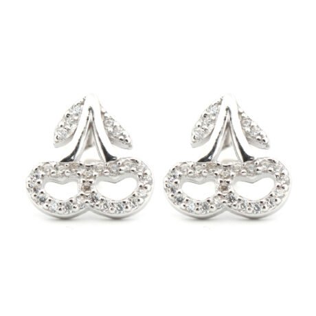 cz heart cherry drop stud earrings