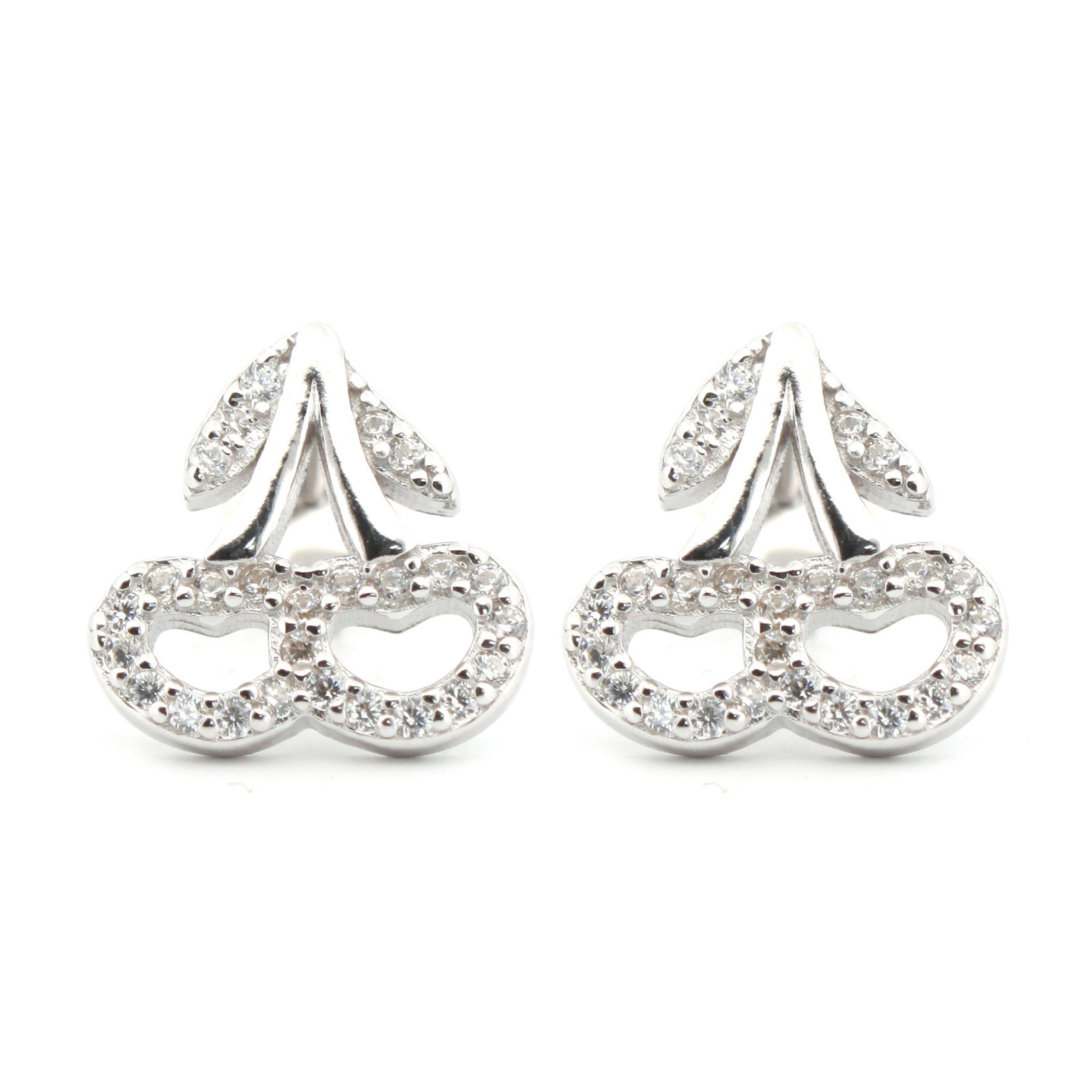 cz heart cherry drop stud earrings