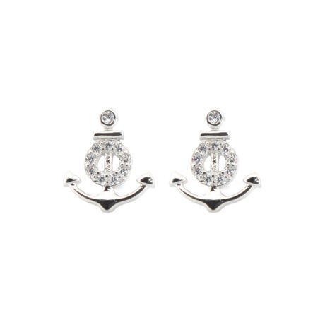 sterling silver cubic zirconia anchor & life buoy stud earrings